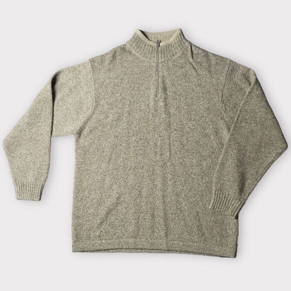 Woolrich Shale Heater 100% Wool 1/4 Zip MockNeck Sweater Men Size XL Gray/Olive - Picture 1 of 11